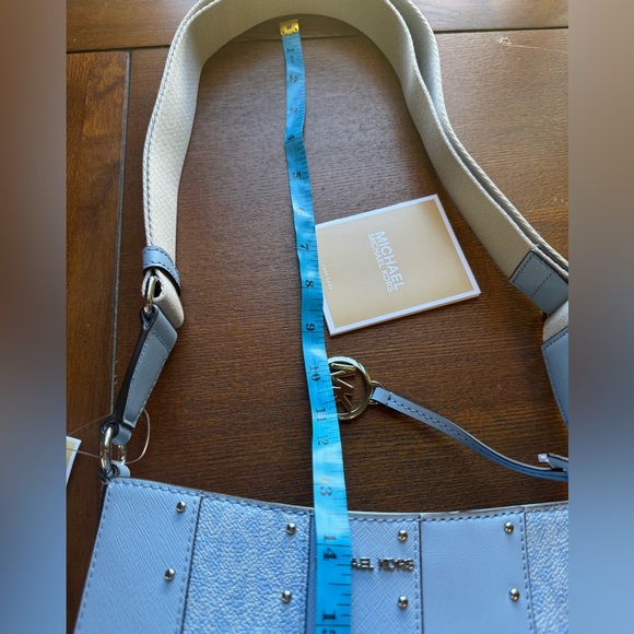 MK Jet Set Small Studded Patchwork & Signature Logo Crossbody In Baby Blue - Picture 12 of 13